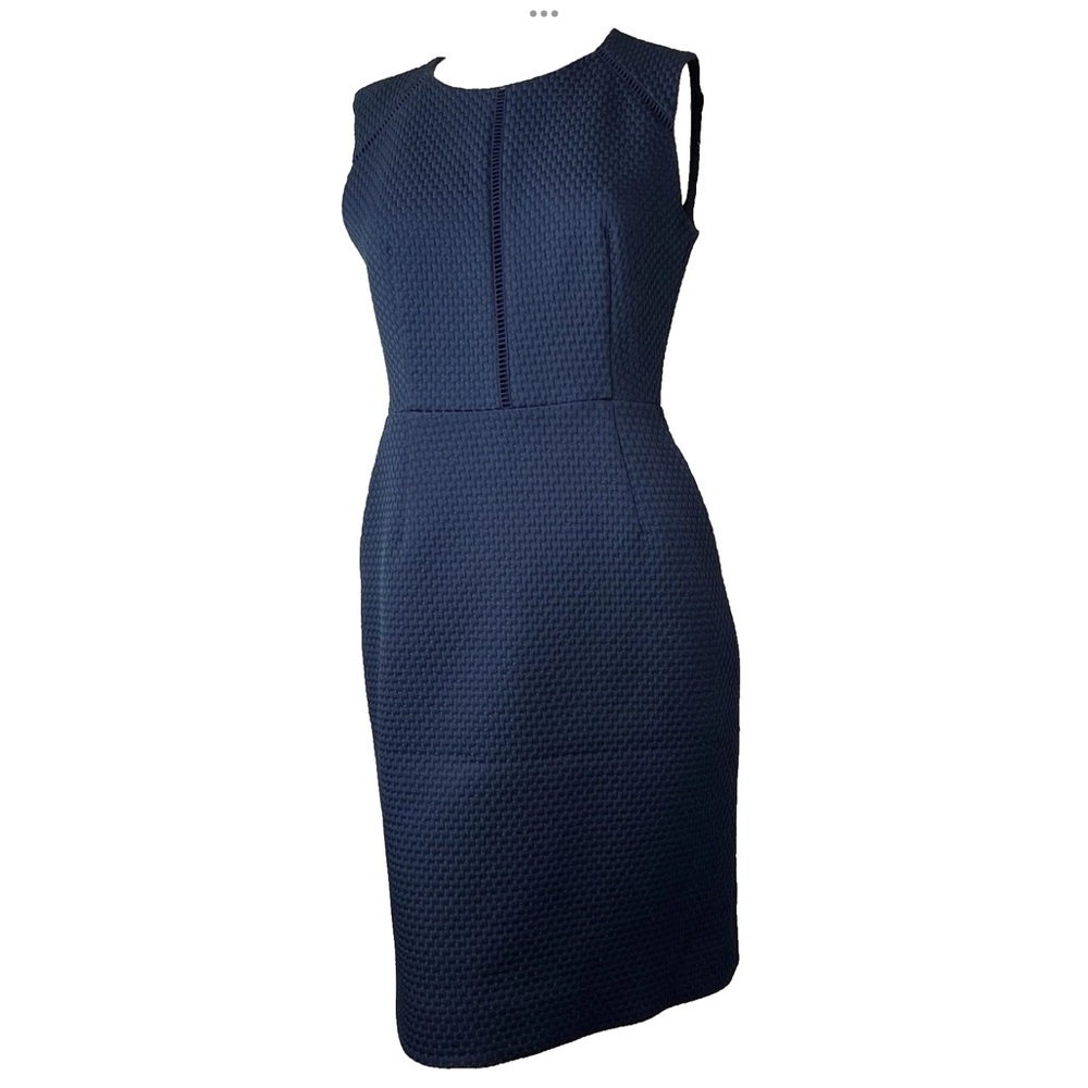 J. Crew Blue Sheath Midi Dress Crew Neck